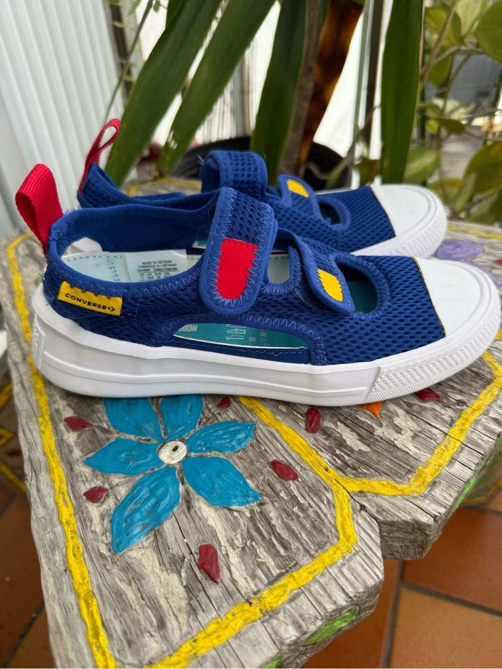 Converse Kids Blue Mesh Sneakers with Red and Yellow Accents